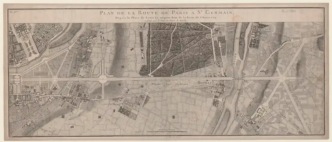Carte de la route de Paris à Saint-Germain-en-laye, passant par la butte de Chantecoq.